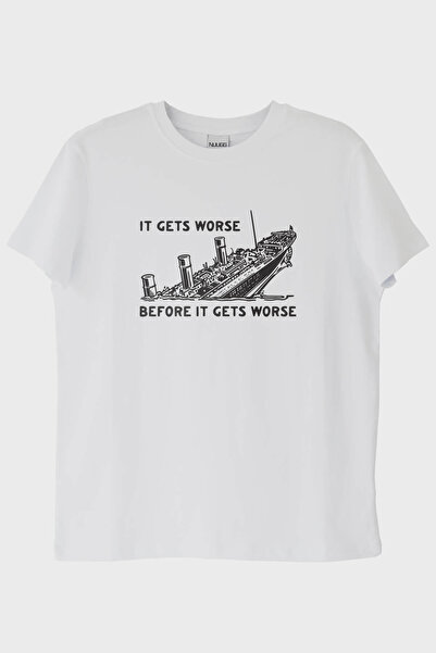 NUUGG It Gets Worse Printed Design White T-Shirt (XXL / White)