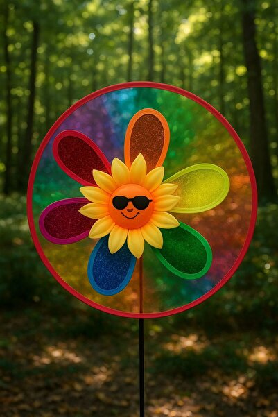 Umut Büyük Boy Rüzgar Gülü - Gözlüklü Ayçiçek Temalı Rüzgar Gülü Şeffaf ve ca...