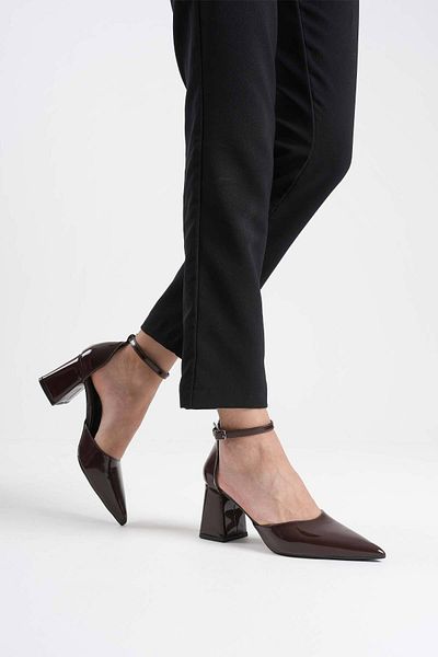 Zerenyus Doren Premium Bitter Brown Patent Leather Women's Heeled Shoes