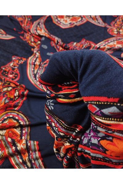 Kumaş Parça Navy Blue Pomegranate Flower Combed Cotton in Colors (Width 160 cm X Length 320 cm)