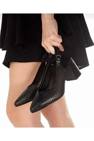 Yılmaz Exclusive - Kadın Hakiki Deri Siyah Klasik Kalın Topuk Ayakkabı