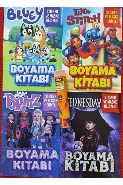ada çanta kırtasiye 4 adet stickerli boyama kitabı ve 12 li tüp kuru boya kal...
