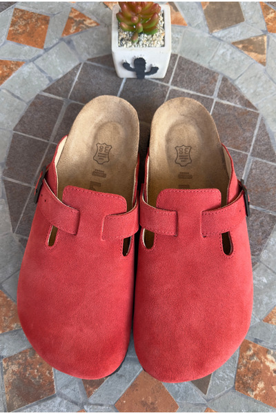 Lemoors Susana Natural Cork Genuine Suede Leather Pomegranate Flower Color Women's Sabo Slippers
