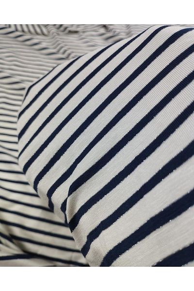 Kumaş Parça Ecru Navy Blue Striped Combed Cotton (Width 180 cm X Length 190 cm)
