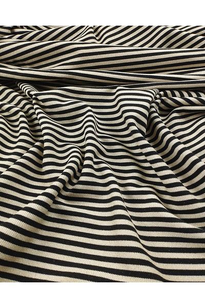 Kumaş Parça Beige Black Interlock Knitted with Transverse Lines (Width 140 cm X Length 190 cm)