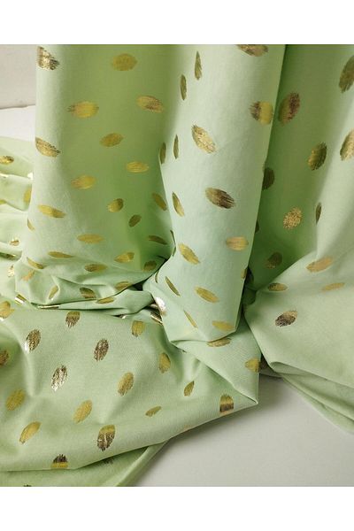 Kumaş Parça Gold Leafed Green Single Jersey Combed Cotton (Width 150 cm X Length 160 cm)