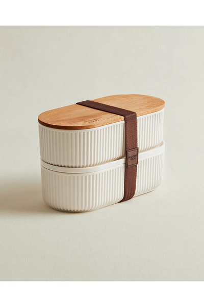 mucit home Magou 1000ml Wooden Lid Lunch Box Set of 2