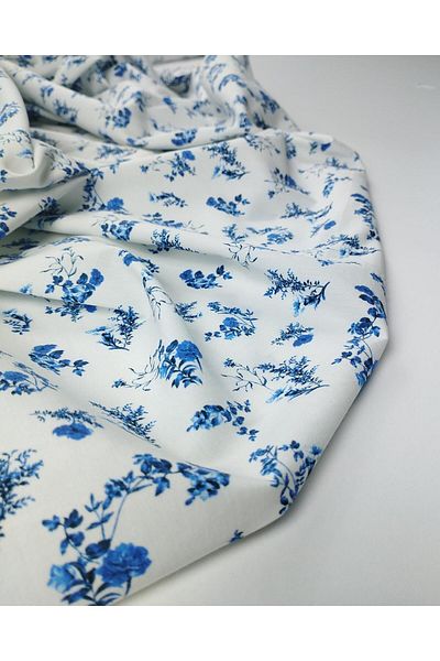 Kumaş Parça White with Blue Patterned Poplin (Width 150 cm X Length 200 cm)