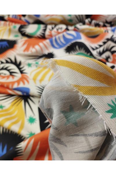 Kumaş Parça Viscose Woven in Orange Yellow Green Colors (Width 150 cm X Length 190 cm)
