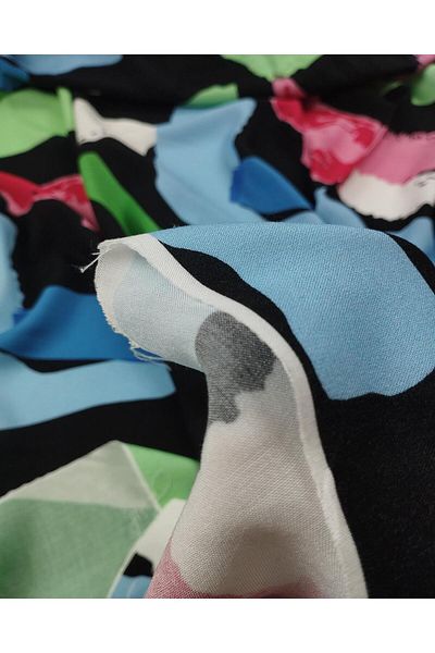 Kumaş Parça Black Floral Cotton Viscose (Width 150 cm X Length 205 cm)