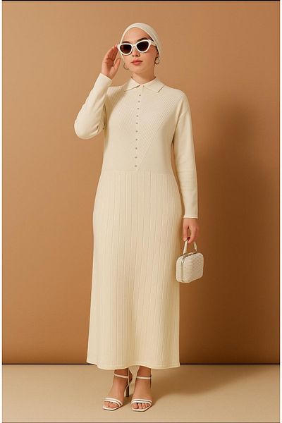 semela New Season Stone Detail Pleated Knit Dress