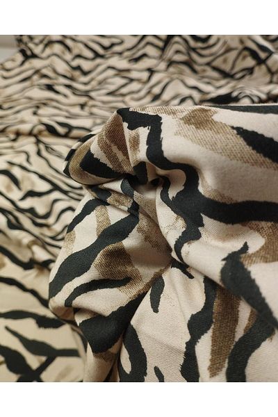 Kumaş Parça Black Coffee Patterned Elastane Cotton Satin on Cream Width: 140