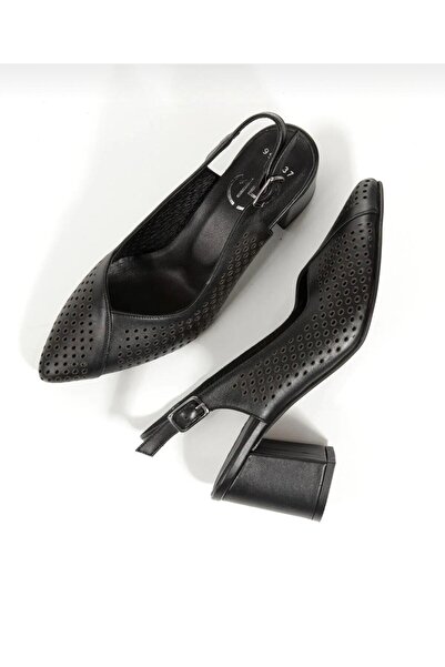Yılmaz Exclusive - Kadın Hakiki Deri Siyah Klasik Kalın Topuk Ayakkabı