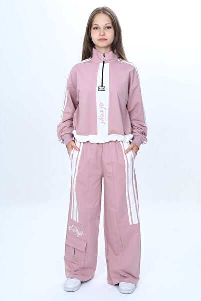 Asortix Girl's 2 Thread Half Zipper Garnished Tracksuit Set 100% Cotton Comfortable Fit-325