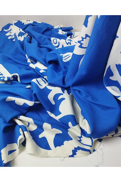 Kumaş Parça Cotton Viscose in Dark Blue Ecru Colors (Width 145 cm X Length 350 cm)
