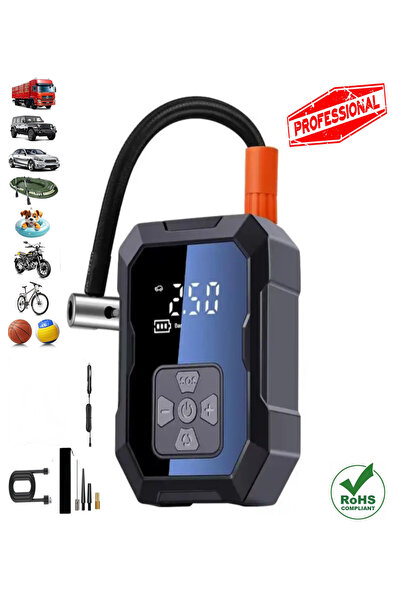 POBO H-9293 150psi Hava pompası Kompresörü Akıllı LCD ekranlı Şarjlı 4000mAh ...