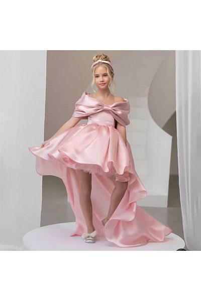 Kids Girl's Bow Detailled Evening Dress for Graduation, Wedding, Special Occasion