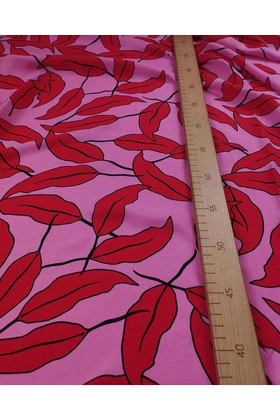 Kumaş Parça Pink with Red Patterned Viscose Voile (Width 140 cm X Length 175 cm)