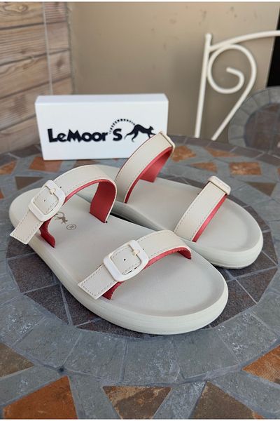 Lemoors Lulu Cream & Pomegranate Flower Color Eva Sole Rubber Daily Slippers Suitable for Beach Use
