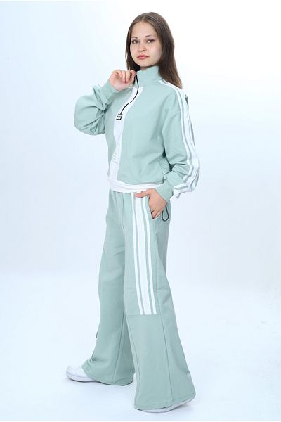 Pantulux Set sport pentru fete, cu jumătate de fermoar, garnit, 100% bumbac, confortabil-325