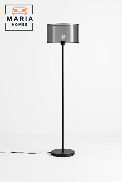 MARIA HOMES Black Floor Lamp with Smoked Glass Shade