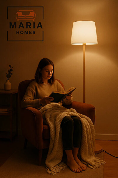 MARIA HOMES Minimalist Wooden Floor Lamp with White Fabric Shade