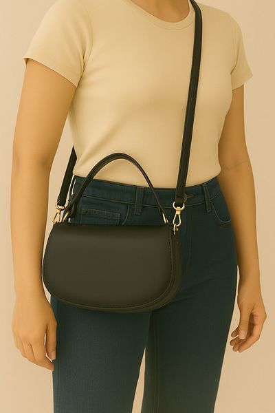Silblack Faux Leather Women's Shoulder and Hand Bag – Oval Design, Double Strap, Modern and Stylish Model
