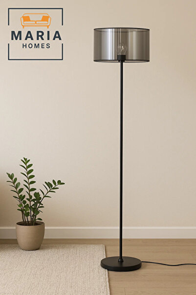 MARIA HOMES Black Floor Lamp with Smoked Glass Shade