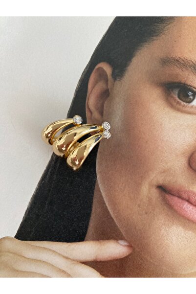 Pinery Jewels 3 Sıra Tek Taşlı Kadın Küpe Çifti 2,5 Cm