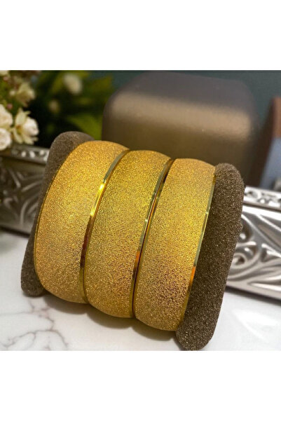 CASELN (3 Adet) Altın Kaplama Kumlu Model Bilezik 22 Ayar 1.5 cm Düğün Kına Özel Günler