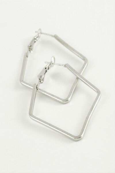 ZERO LAND Hn-Shop Quadrangle Hoop Earrings 5 Cm-Silver Color