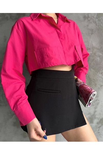 Işıltı kidss Poplin crop shirt fuchsia s3060