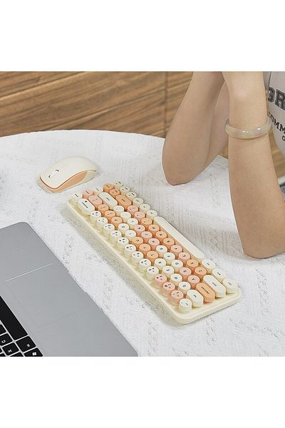Choice Milk teaColor MOFII Wireless Keyboard and Mouse, Cute Colorful 68 Round Keycap Compact Keyboard for