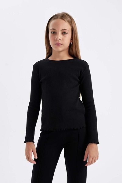 DeFacto Tricou cu mânecă lungă pentru fete, înapoi la școală, slim fit, slim, cu decolteu, tricou cu mânecă lungă