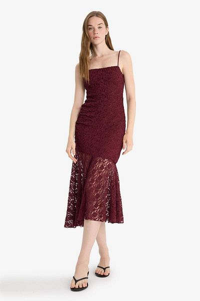 DeFacto Bodycon Body Hugging Strap Lace Midi Dress F7886Ax25Au