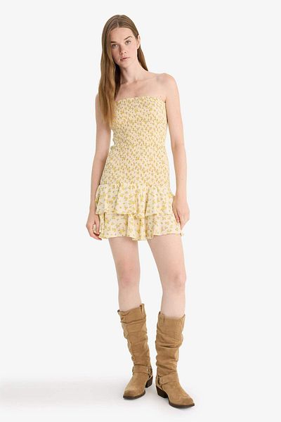 DeFacto Strapless Floral Print Mini Dress F5115Ax25Sm