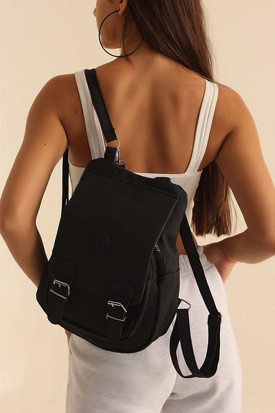 MILANOFOX Double Compartment Covered Crinkle Fabric Women's Backpack and Shoulder Bag Black