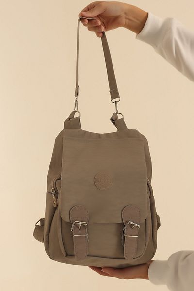 MILANOFOX Double Compartment Covered Crinkle Fabric Women's Backpack and Shoulder Bag Stone