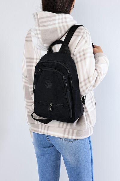 MILANOFOX Black Three Compartment Column Strap Crinkle Fabric Backpack