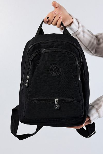MILANOFOX Black Three Compartment Column Strap Crinkle Fabric Backpack