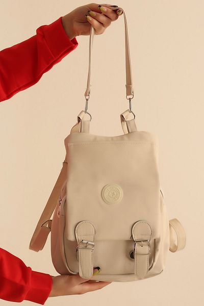MILANOFOX Double Compartment Covered Crinkle Fabric Women's Backpack and Shoulder Bag Cream