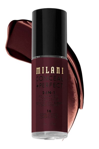MILANI كريم أساس كونسيل + بيرفكت 2 في 1، تغطية كاملة 16 كول، نباتي، يدوم طويلاً، خالٍ من الزيوت، 30 مل