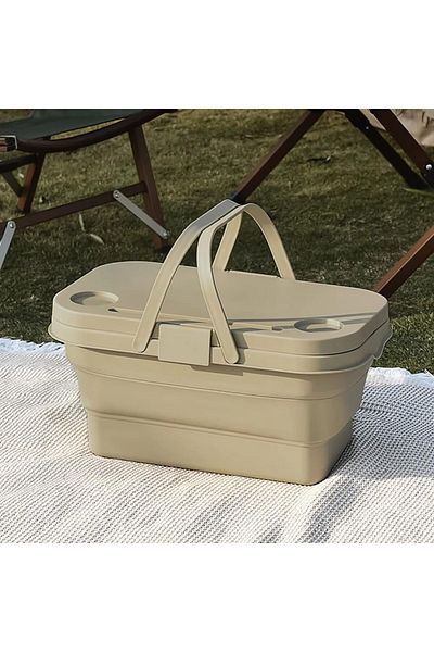Ekostem Folding Picnic Basket with Stand - Multifunctional Camping Bag, Foldable Table, Carrying Box