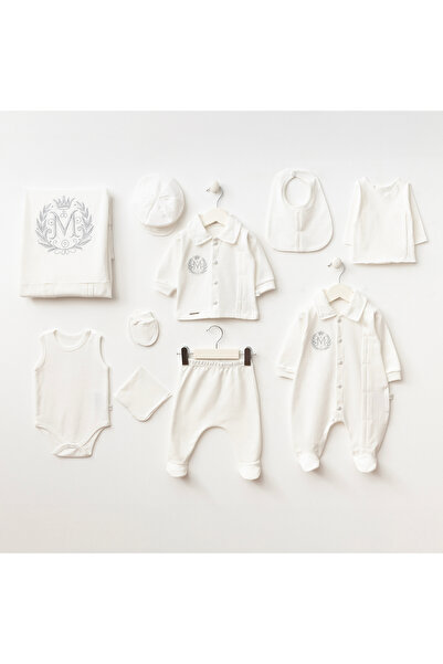 Mert Baby Harf "M" Nakışlı 10'lu Organik Hastane Çıkış Seti %100 Pamuk Yenido...