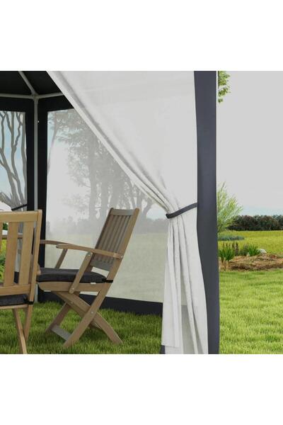 Mercaton Pavilion/arbour for garden/terrace, metal frame, with mosquito net, dark grey, 3.94&#215;3.9