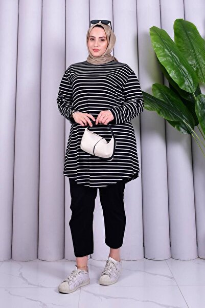 RAZENCİ Soft Cotton Lycra Striped Tunic