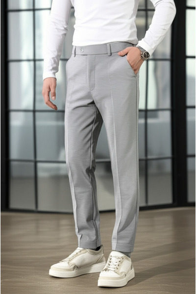 hello7 Modern Gri Slim Fit Erkek Pantolon - Mikro Dokulu Kumaş