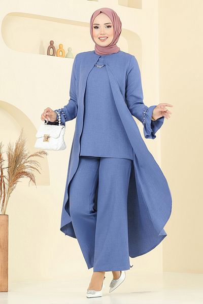 ModaMerve Σετ Cape Look Sofia 2702SL890-M Light Indigo