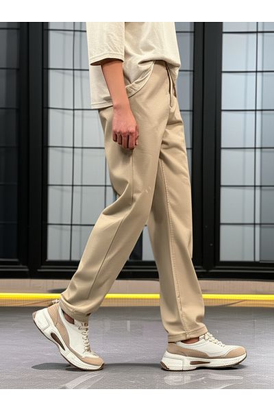 hello7 Comfortable Straight Cut Beige Trousers