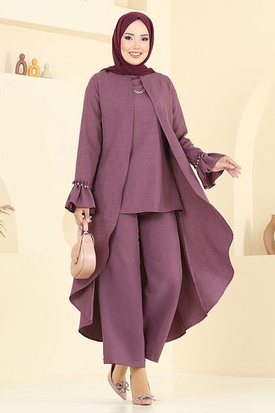ModaMerve Σετ Cape Look Sofia 2702SL890-M Plum